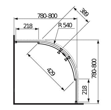 JIKA LYRA PLUS sprchovací kút 80x80 cm, R550, posuvné dvere, biela/sklo číre H2533810006681 Technický nákres