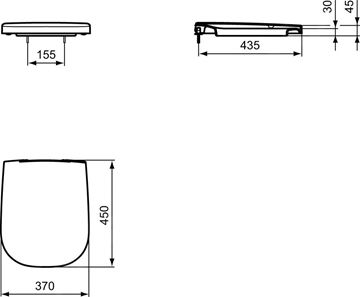 IDEAL STANDARD SOFTMOOD WC sedadlo, Soft-Close T639201 Technický nákres