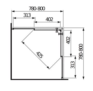 JIKA LYRA PLUS sprchovací kút 80x80 cm, rohový vstup, posuvné dvere, biela/sklo číre H2513810006681 Technický nákres