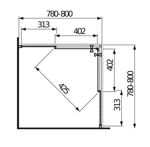 JIKA LYRA PLUS sprchovací kút 80x80 cm, rohový vstup, posuvné dvere, biela/sklo číre H2513810006681 Technický nákres