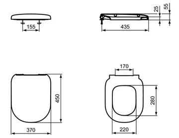 IDEAL STANDARD PLAYA WC sedadlo, biela J492901 Technický nákres