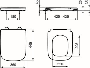 IDEAL STANDARD I.LIFE B WC sedadlo, SoftClose, biela T468301 Technický nákres