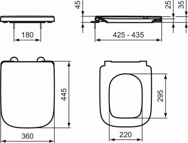 IDEAL STANDARD I.LIFE B WC sedadlo, SoftClose, biela T468301 Technický nákres