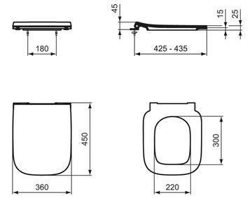 IDEAL STANDARD I.LIFE B WC sedadlo Ultra Slim, SoftClose, biela T500301 Technický nákres