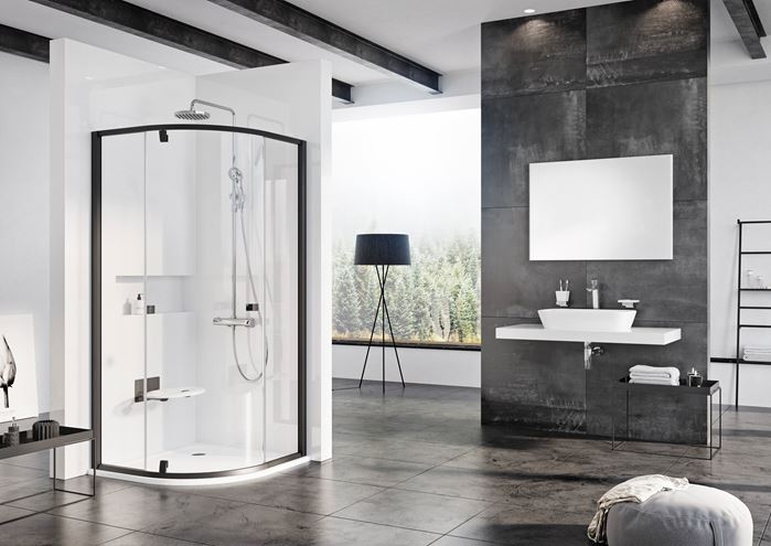 RAVAK PIVOT PSKK3 100 sprchovací kút 100x100 cm, R500, pivotové dvere, čierna / sklo transparent 376AA300Z1 Obrázek - fotka