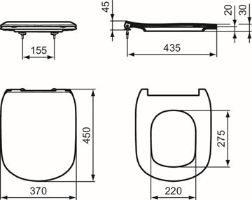 IDEAL STANDARD TESI WC sedadlo Ultra Slim T352801 Technický nákres