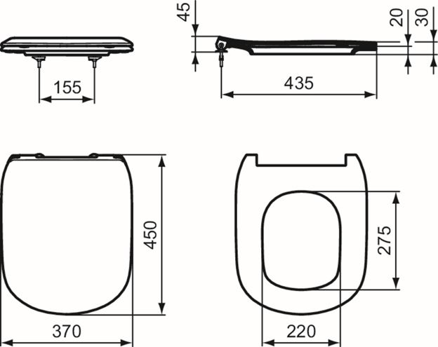 IDEAL STANDARD TESI WC sedadlo Ultra Slim T352801 Technický nákres