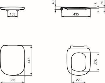IDEAL STANDARD TESI WC sedadlo, SoftClose T352901 Technický nákres