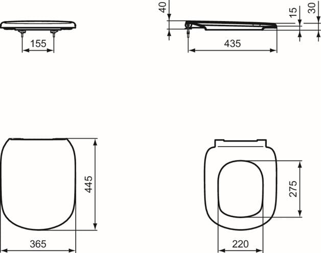IDEAL STANDARD TESI WC sedadlo, SoftClose T352901 Technický nákres
