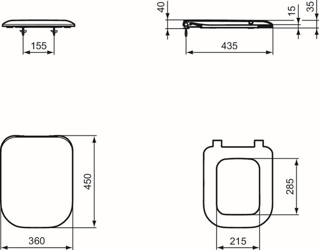 IDEAL STANDARD TONIC II WC sedadlo Ultra Slim, SoftClose K706501 Technický nákres
