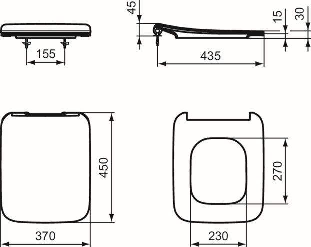 IDEAL STANDARD STRADA II WC sedadlo Ultra Slim, SoftClose T360101 Technický nákres
