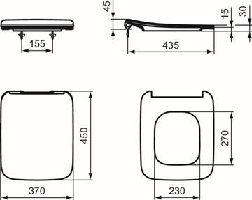 IDEAL STANDARD STRADA II WC sedadlo Ultra Slim, SoftClose T360101 Technický nákres