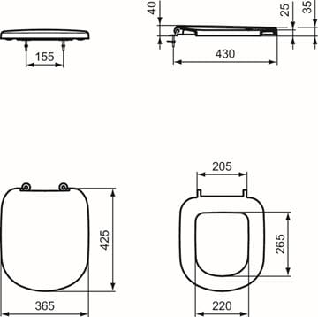IDEAL STANDARD TEMPO WC sedadlo, SoftClose T679301 Technický nákres