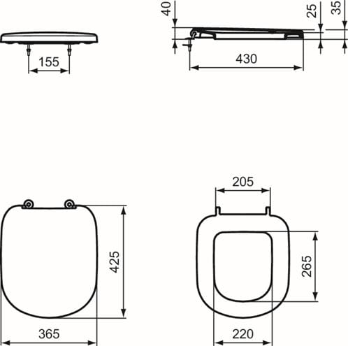 IDEAL STANDARD TEMPO WC sedadlo, SoftClose T679301 Technický nákres