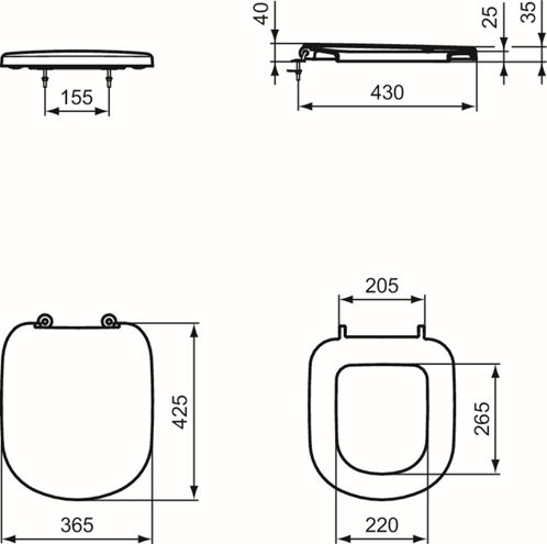 IDEAL STANDARD TEMPO WC sedadlo T679201 Technický nákres