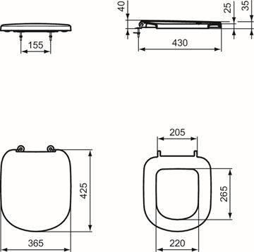 IDEAL STANDARD TEMPO WC sedadlo T679201 Technický nákres