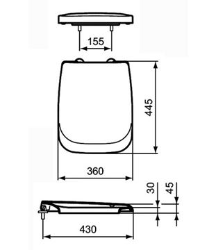 IDEAL STANDARD VENTUNO WC sedadlo, Soft-Close T663801 Technický nákres