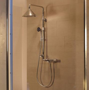 AXOR SHOWERPIPE FRONT sprchový set s termostatickou batériou, horná sprcha, ručná sprcha, teleskopická tyč, hadica, chróm 26020000 Obrázek - fotka