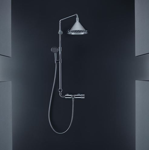 AXOR SHOWERPIPE FRONT sprchový set s termostatickou batériou, horná sprcha, ručná sprcha, teleskopická tyč, hadica, chróm 26020000 Obrázek - fotka