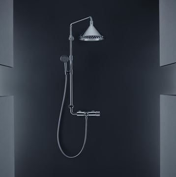 AXOR SHOWERPIPE FRONT sprchový set s termostatickou batériou, horná sprcha, ručná sprcha, teleskopická tyč, hadica, chróm 26020000 Obrázek - fotka