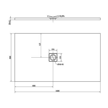 POLYSAN FLEXIA sprchová vanička 160x90 cm, liaty mramor, bez nožičiek 71539 Technický nákres