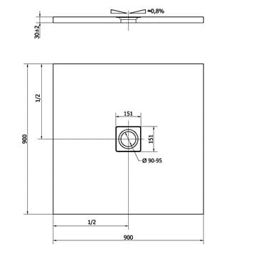 POLYSAN FLEXIA sprchová vanička 90x90 cm, liaty mramor, bez nožičiek 71546 Technický nákres
