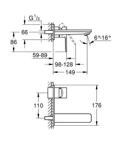 GROHE LINEARE umývadlová podomietková batéria, chróm 19409001 Technický nákres