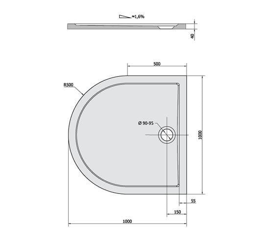 POLYSAN ISA 100 sprchová vanička 100x100 cm, R500, liaty mramor, bez nožičiek 72888 Technický nákres