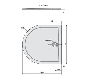POLYSAN ISA 100 sprchová vanička 100x100 cm, R500, liaty mramor, bez nožičiek 72888 Technický nákres