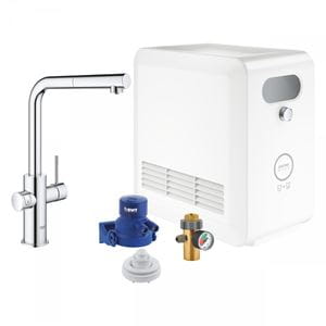 GROHE BLUE PROFESSIONAL drezové elektronická batéria, s vyťahovacou koncovkou, s filtračným a chladiacim zariadením, Bluetooth, napájanie zo siete, chróm