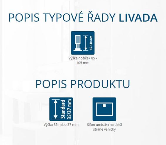 RONAL LIVADA W20AL sprchová vanička 70x120 cm, liaty mramor, bez nožičiek W20AL 070 120 04 Obrázek - fotka