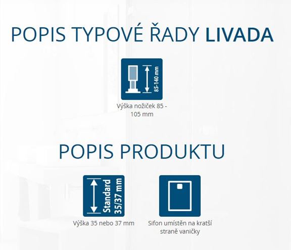 RONAL LIVADA W20AS sprchová vanička 70x120 cm, liaty mramor, bez nožičiek W20AS 070 120 04 Obrázek - fotka