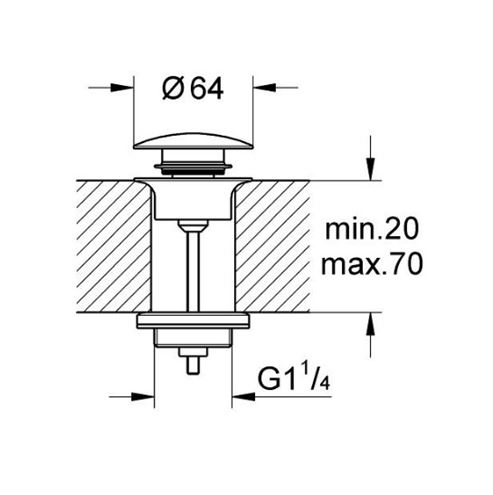 GROHE umývadlová výpusť, click-clack, s prepadom, chróm 65807000 Technický nákres