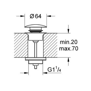 GROHE umývadlová výpusť, click-clack, s prepadom, chróm 65807000 Technický nákres