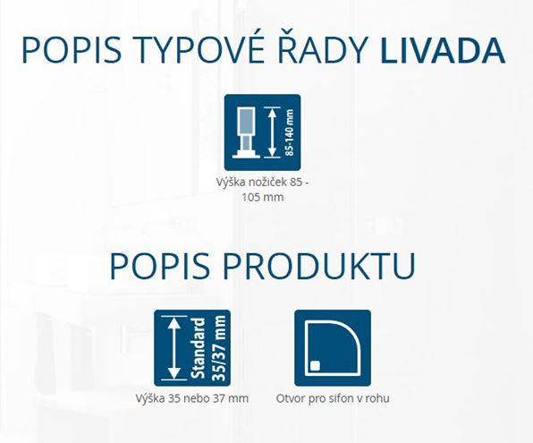 RONAL LIVADA W20R sprchová vanička 90x90 cm, R550, liaty mramor, bez nožičiek W20R 55 090 04 Obrázek - fotka