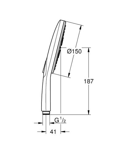 GROHE RAINSHOWER SMARTACTIVE 150 ručná sprcha pr. 150 mm, 3 prúdy, Water Saving, chróm 26590000 Technický nákres