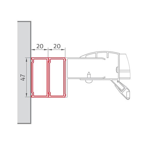 ROTH PROXIMA nastavovací profil 20 mm, Brillant P5092 Technický nákres