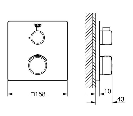 GROHE GROHTHERM sprchová podomietková termostatická batéria, chróm 24078000 Technický nákres