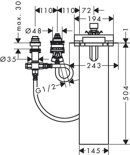 HANSGROHE montážne teleso DN15 13481180 Technický nákres