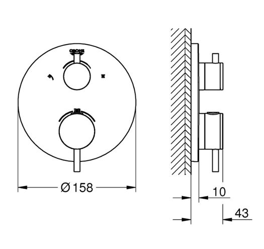 GROHE ATRIO podomietková termostatická batéria, pre 2 spotrebiče, brúsený hard graphite 24135AL3 Technický nákres