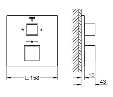 GROHE GROHTHERM CUBE sprchová podomietková termostatická batéria, pre 2 spotrebiče, chróm 24154000 Technický nákres