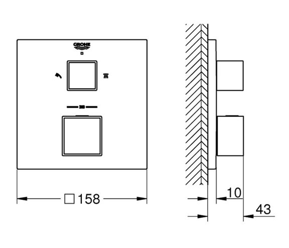 GROHE GROHTHERM CUBE sprchová podomietková termostatická batéria, pre 2 spotrebiče, chróm 24154000 Technický nákres