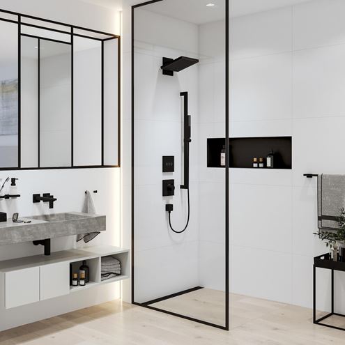 HANSGROHE PULSIFY E 260 2JET horná sprcha 260x260 mm, 2 prúdy, s ramenom, EcoSmart, matná čierna 24351670 Obrázek - fotka