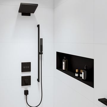 HANSGROHE PULSIFY E 260 2JET horná sprcha 260x260 mm, 2 prúdy, s ramenom, EcoSmart, matná čierna 24351670 Obrázek - fotka