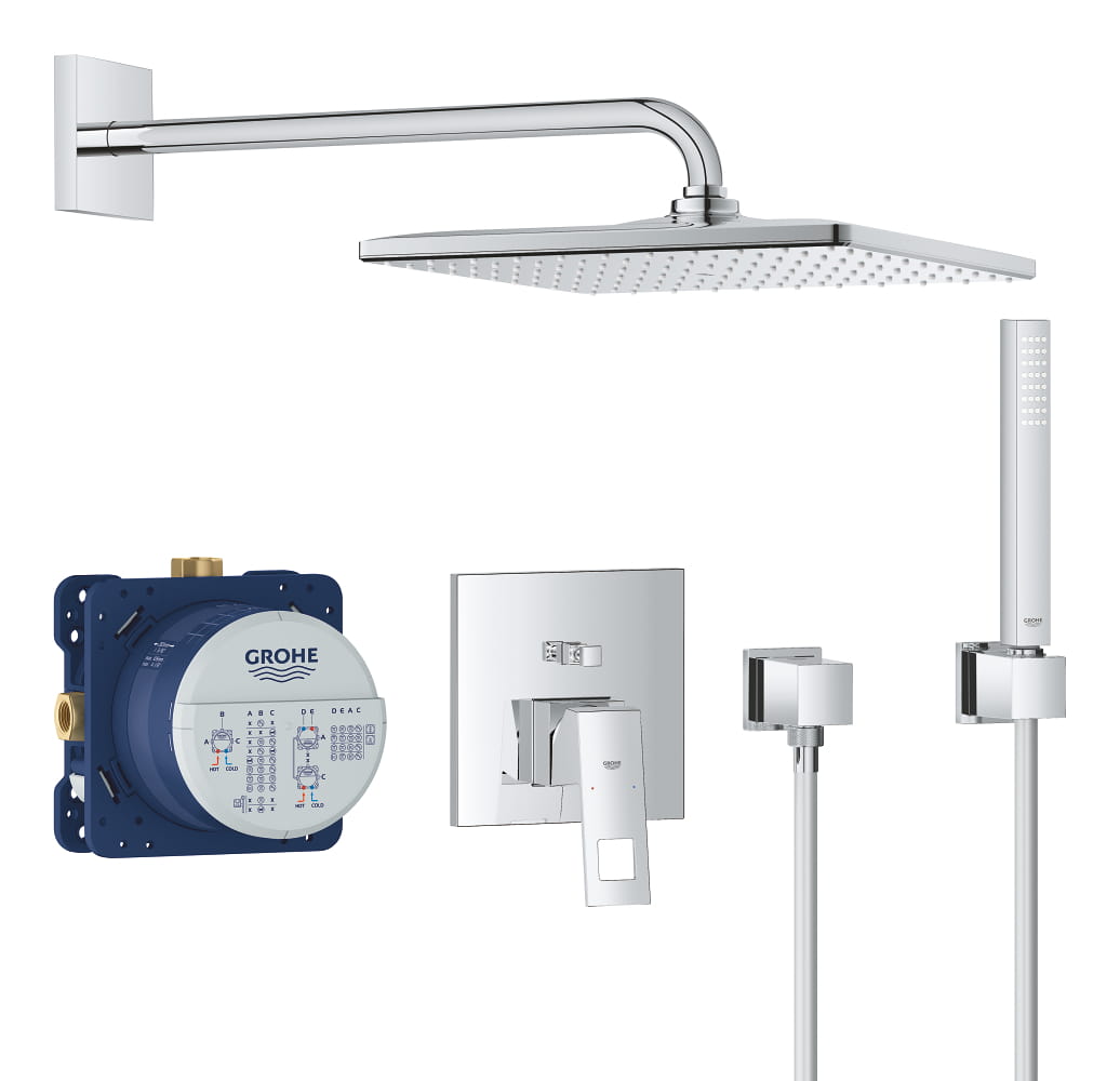 GROHE EUROCUBE sprchový set s podomietkovou batériou, horná sprcha, ručná sprcha s 3 prúdmi, hadica, držiak, kolienko, chróm