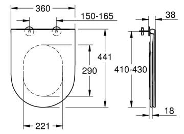GROHE BAU CERAMIC WC sedadlo Slim, SoftClose, alpská biela 39913000 Technický nákres