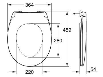 GROHE BAU CERAMIC WC sedadlo, SoftClose, alpská biela 39493000 Technický nákres