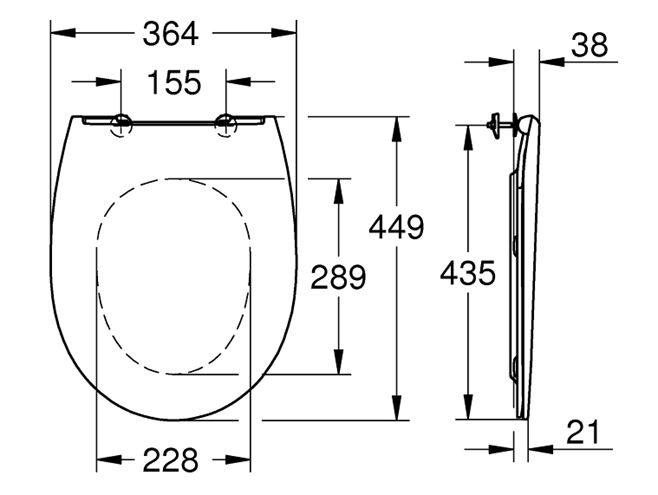 GROHE BAU CERAMIC WC sedadlo Slim, SoftClose, alpská biela 39898000 Technický nákres