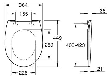 GROHE BAU CERAMIC WC sedadlo Slim, SoftClose, alpská biela 39923000 Technický nákres