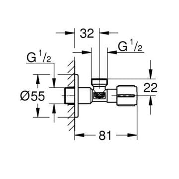 GROHE rohový ventil 1/2"x1/2", matná čierna 1023422430 Technický nákres